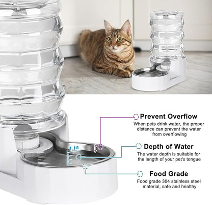 RIZZARI Dog Water Bowl Dispenser: 4L Automatic Stainless Steel Gravity Feeder - Large Capacity Ideal for Cats and Small Dogs - Indoor and Outdoor Hydration