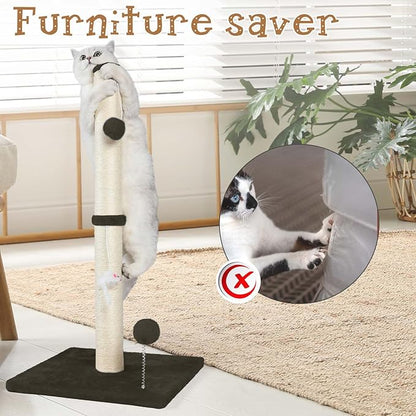 ANWA 32" Tall Cat Scratching Posts for Indoor Cats, 3-in-1 Cat Scratching Post with Plush Toys, Premium Sisal Post for Cats at All Ages with Reinforced Stable Base, Brown