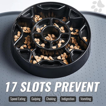 Tilted Slow Feeder Dog Bowl for Flat Face Breeds, Retro Style Non-Skid Food Bowl for Flat Face Breeds for Dogs & Cats Large, Small (Black)