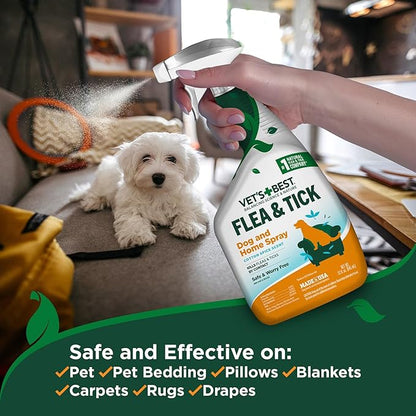 Vet's Best Natural Indoor Flea and Tick Spray – Dog Flea and Tick Treatment for Home, Plant-Based Formula with Natural Oils, Kills Fleas, Eggs & Ticks on Contact, USA Made, Cotton Spice, 32 oz, 2-Pack