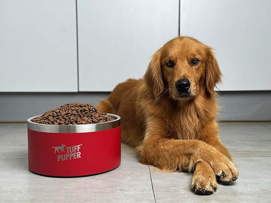 Tuff Pupper Heavy Duty Insulated Dog Bowl | Double Wall Stainless Steel Dog Food Dish | Non-Slip Spill Proof Dishwasher Safe Cat Bowl | Water Dish for Feeding Large Medium Small Pets (188oz, Red)
