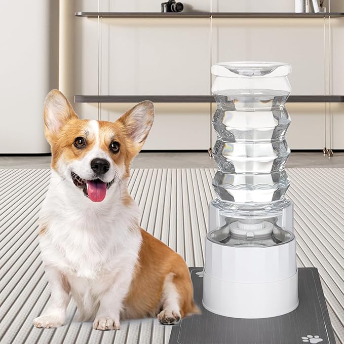 RIZZARI Large Water Dispenser for Dogs: 8L Gravity White Automatic Stainless Steel Waterer - 100% BPA Free - Raised Pet Feeder for Pet Dogs Indoor/Outdoor