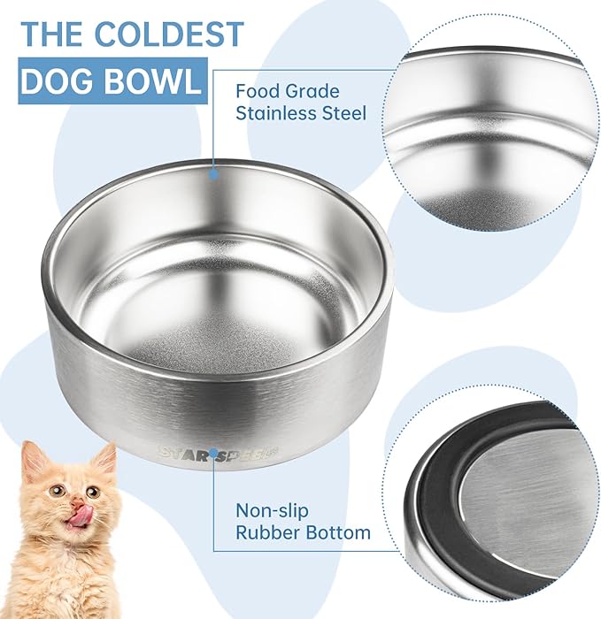 StarSpeed 42oz Stainless Steel Dog Bowls with Rubber Bottom Non-Slip Double Wall Metal Outdoor Dog Food and Water Bowls Weighted Insulated Pet Feeding Bowl for Small,Medium Sized Dogs or Cats