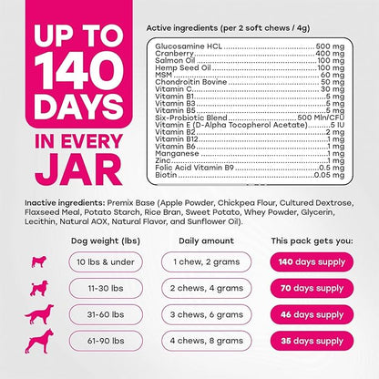 24-in-1 Complete Multivitamin Treats for Dogs - PhD Endorsed 8 Vitamins, Biotin, Probiotics, Glucosamine - Daily Wellness, Immunity, Skin & Coat, Mobility 140 Treats - Bacon Flavor - Made in USA