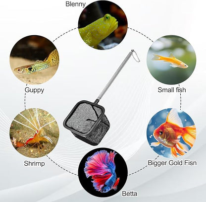 Aquarium Shrimp Net, Shrimp Skimming Aquarium Nets with Extendable Stainless Steel Handle Fish Net for Fish Tank Aquariums Small Ponds Baby-Fish Food Residue Debris, Retractable 7.8-18 Inches Long