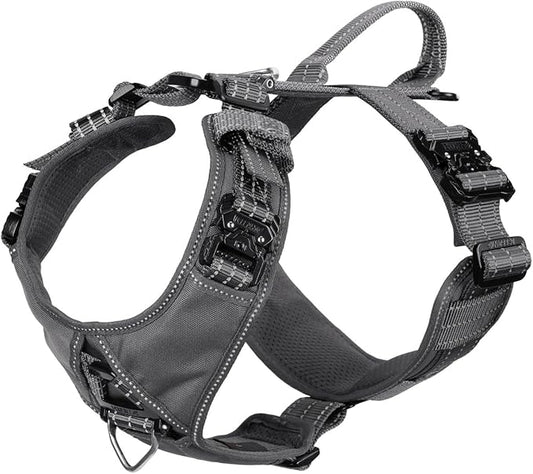 ICEFANG Dog Strap Harness with 4 x Metal Buckles,for Medium Sized Dog,K9 Vest,Y-Shape Chest,Adjustable Pet Harness,No-Pull Front Leash Clip (Medium (Pack of 1), Grey)