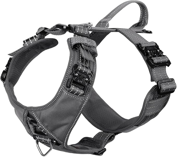ICEFANG Dog Strap Harness with 4 x Metal Buckles,for X-Large Sized Dog,K9 Vest,Y-Shape Chest,Adjustable Pet Harness,No-Pull Front Leash Clip (X-Large (Pack of 1), Grey)