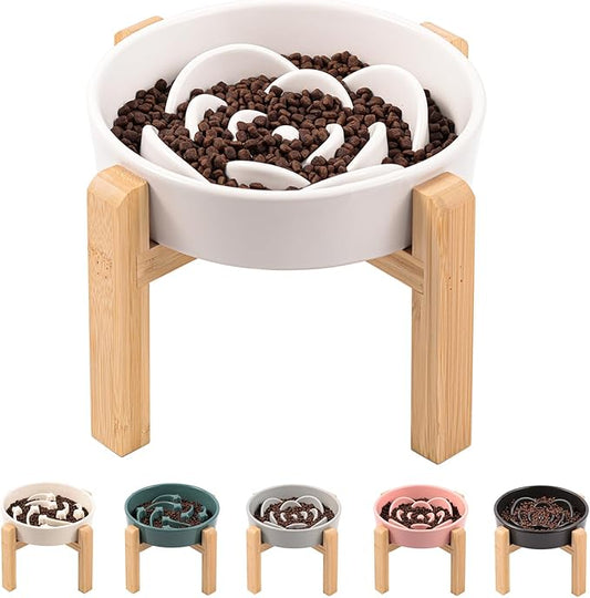 White Ceramic Dog Bowl Slow Feeder for Medium and Large Breed, Elevated/Raised 1.5 Cup 8.26 in Slow Feeding Bowl,Puzzle Dog Food Bowl for Fast Eater,Maze Dish for Fast Eater