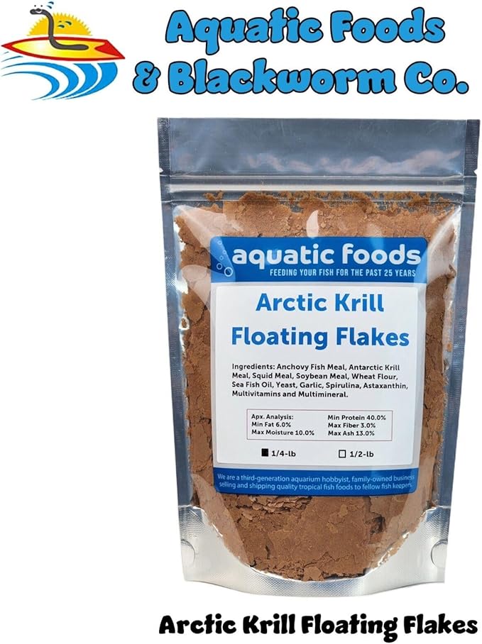 Aquatic Foods Inc. Arctic Krill Flakes which Contain Natural Carotenoids & Astaxanthin That Will Enhance The Vibrant Colors of Fish, for All Tropical and Marine Fish...WL…1/4-lb Foil Pouch Bag