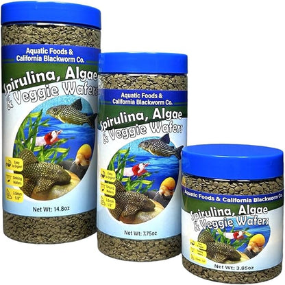 Aquatic Foods Inc. 3.5mm - 1/8" Micro Sinking Wafers of Spirulina, Algae & Veggies for Bottom Fish, Plecos, Shrimp, Snails, All Tropical Fish, 4-Type Wafer & 12-Type Pellet Mix Included 1-lb 4oz