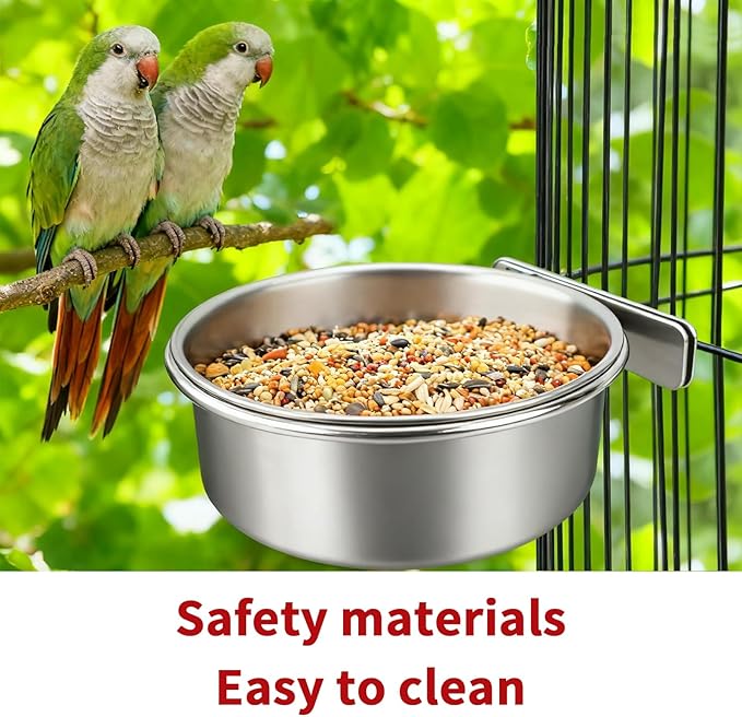 TBWHL Parrot Feeding Cups Hanging Pet Animal Stainless Steel Birdcage Bowls Bird Bowls for Cage Parakeet Birds Cage Accessories Suitable Small and Medium Bird S