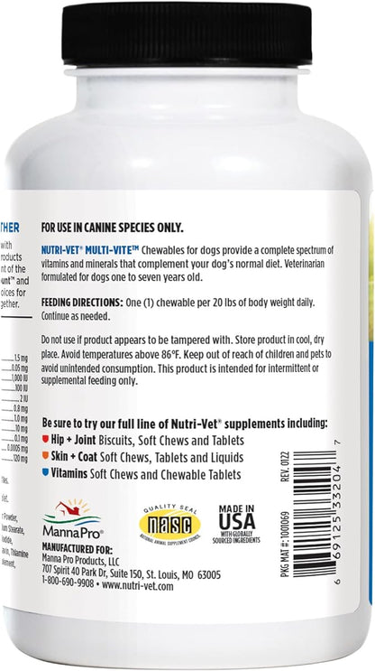 Nutri-Vet Multi-Vite Chewables for Adult Dogs, Daily Vitamin and Mineral Support, Potent Antioxidants, Supports a Balanced Diet, 120 Count
