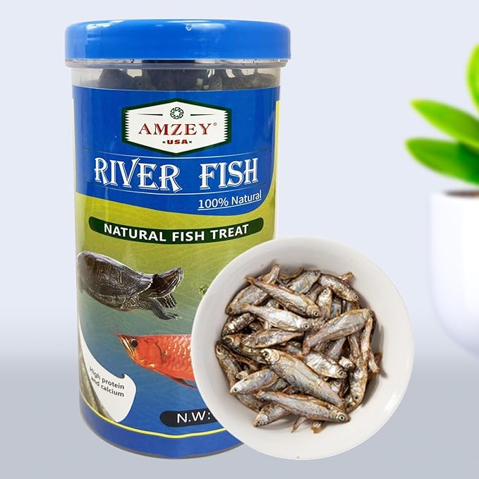 Amzey 2.3 oz Dried River Fish - Natural Food for Turtles, Terrapins, Reptiles and Large Tropical Fish