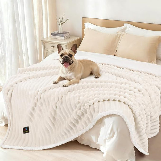Luciphia Waterproof Dog Blanket for Large Dogs Ultra-Soft Calming Cut Pile Flannel Throw Durable & Warm Furniture Protection for Couch Bed Pet Human Blanket Machine Washable Soft White,XL(85''x57'')