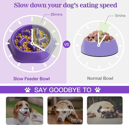 UPSKY Slow Feeder Dog Puzzle Bowl, Interactive Bloat Stop Non-Slide Lick Treat Bowl for Small Medium Dogs (Purple)
