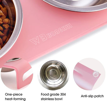 Tilted Raised Elevated Food and Water Bowls Stand for Cat or Small Dogs - Puppy's Clear Acrylic Stainless Steel Dishes Holder for Boy or Girl Pet,Modern,Durable and Easy to Clean by WBhonghui (Pink)