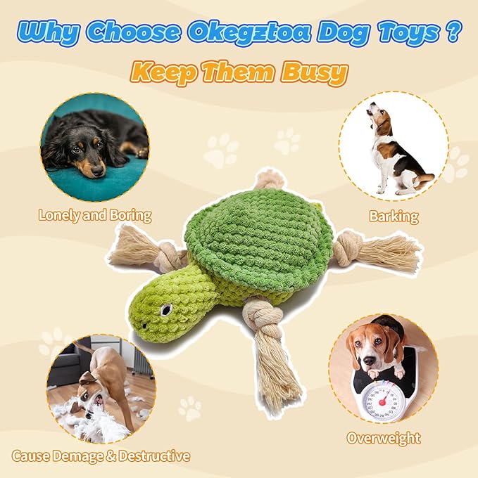 4-Pack Squeaky Dog Toys Sea Durable Interactive Chew Stuffed Crinkle Plush Toys of Rope Dog Tug of War Toy & Oral Care Puppy Toys Set: Octopus, Crab,Seahorse,Turtle Pet Toys for Small to Large Dogs