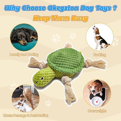 4-Pack Squeaky Dog Toys Sea Durable Interactive Chew Stuffed Crinkle Plush Toys of Rope Dog Tug of War Toy & Oral Care Puppy Toys Set: Octopus, Crab,Seahorse,Turtle Pet Toys for Small to Large Dogs