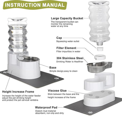 RIZZARI Large Water Dispenser for Dogs: 9L Automatic Stainless Steel Gravity Raised Pet Feeder for Pet Dogs Indoor/Outdoor