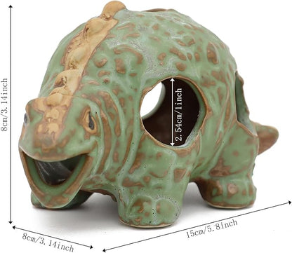 Aquarium Ceramic Decorations Hideout, Cut Ceramic Dinosaurs Cave Rock for Cichlids, Betta Tank Decor