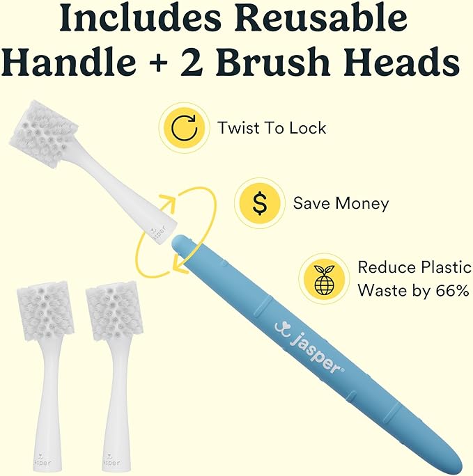 Jasper Macrobrush 360º, Dog Toothbrush for Medium to Large Dogs, Soft-Bristled Dog Tooth Brushing Kit - Premium Non-Slip Handle with 2 Replaceable Tooth Brush Heads, Use with Pet Toothpaste