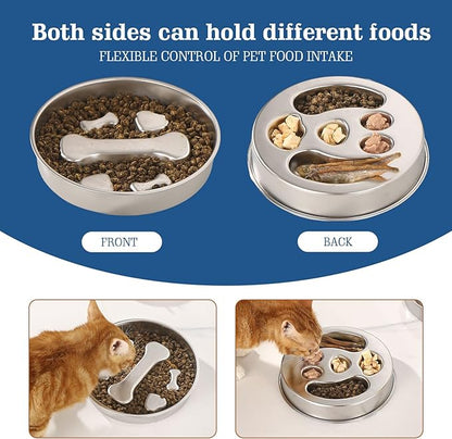 Stainless Steel Slow Feeder Dog Bowls – Non-Slip Metal Dog Bowl for Large & Medium Breeds, Puppy Puzzle Feeder – 2 Cup Capacity for Small to Big Pets – Durable Slow Feed Dog & Cat Food Dish with Mat
