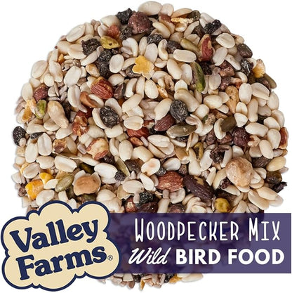 Valley Farms Woodpecker Mix, No Mess Bird Seed for Outdoor Feeders, W/Peanuts and Sunflower Hearts for Birds, Woodpecker Food, Attract All Bird Species (4 LBS)
