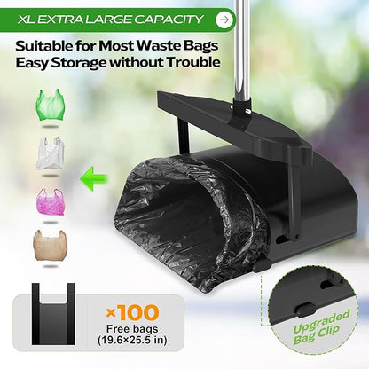 UPSKY Dog Pooper Scooper Swivel Bin & Rake Kit with 100 Waste Bags,33.4" Stainless Steel Long Handle Heavy Duty Pet Poop Shovel for Large Medium Small Dogs, Odor-Proof Lid for Yard/Lawn/Outdoor Use