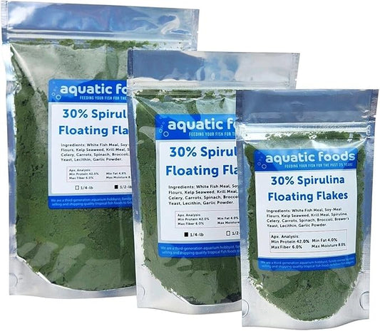 Aquatic Foods Inc. 30% Spirulina Premium Flakes for African Cichlids, All Central and South American Cichlids, Koi, Pond Fish, All Community Tropical Fish...WL…3-lbs Poly Bag
