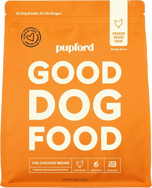 Pupford Good Dog Food, Freeze-Dried Raw, High-Protein, Superfood Ingredients, Vet-Approved, No Fillers or Artificial Additives (Chicken Recipe, 25 oz)
