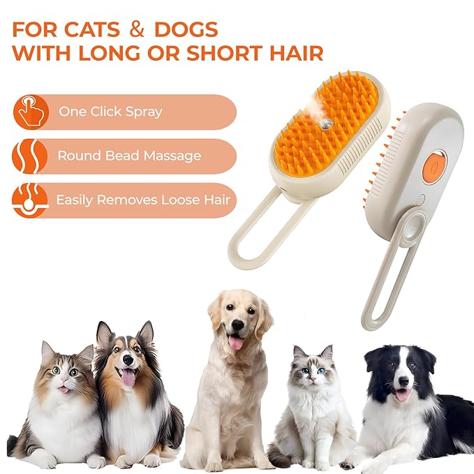 4-in-1 Multi-Functional Pet Hair Removal Tool with Shedding, Cleaning, Massage & Combing Features- Steam Deshedding Brush, Dog Brush for Shedding and Cat Brushes for Indoor Cats -Orange