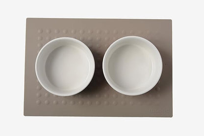 Waggo Dipper Ceramic Dog Bowl for Small and Large Breeds - Heavyweight and Durable Pet Food and Water Dish Crock, Dishwasher Safe, Modern (Vintage Grey, Small)