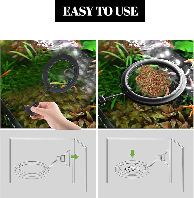 2PCS Fish Feeding Ring,Fish Feeder Circle Aquarium and Tank Floating Rings Food Feeders with Suction Cup for Goldfish Turtle and Other Smaller Fish (Round and Square, Black)