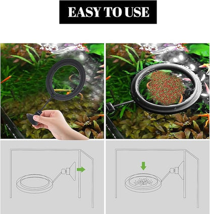 2PCS Fish Feeding Ring,Fish Feeder Circle Aquarium and Tank Floating Rings Food Feeders with Suction Cup for Goldfish Turtle and Other Smaller Fish (Round and Square, Black)