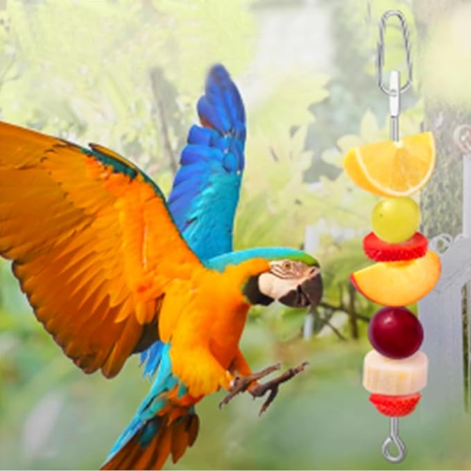 2pcs Bird Skewer Food Holder Parrot Fruit Skewer Feeder Stainless Steel Vegetable Stick Small Animal Foraging Parrot Cage Toy Hanging Holder(26cm / 10 in) (Parrot Fruit Skewe, Medium)