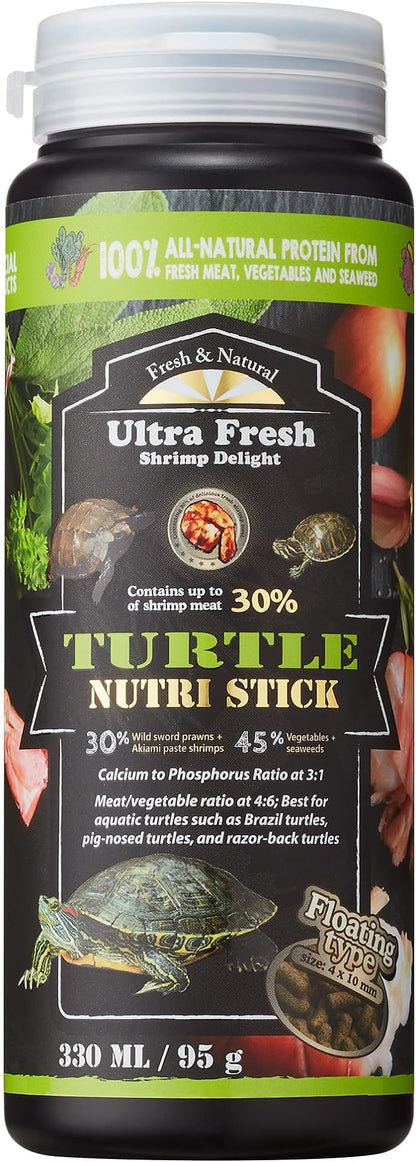 Ultra Fresh - Turtle Nutri Stick, Wild Sword Prawn, Calcium & Vitamin D Enriched Aquatic Turtle Food with Probiotics for Picky Turtles, Made from All Natural Ingredients 3.35 oz