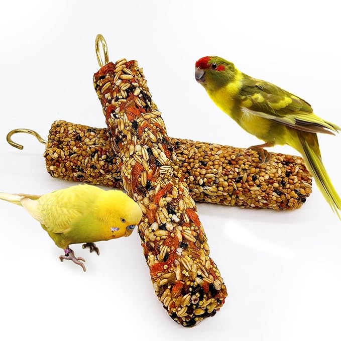 2PCS Parakeet Treat,Natural Parrots Treat Sticks,Vegetable & Grain Style Sticks,Bird Treats for Cockatiel Lovebirds Budgies Canary Finches Conure