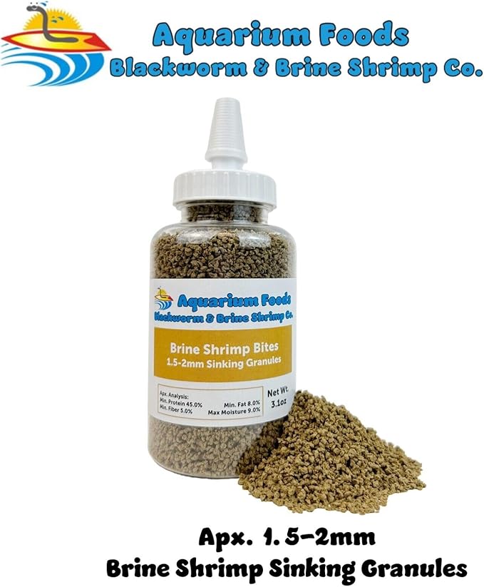 Aquatic Foods Inc. Brine Shrimp Sinking Micro Bites for Guppies, Nano Fish, Cichlids, Discus, Corys, Tetras, Bettas All Tropical Fish…3.1oz Squeeze Bottle