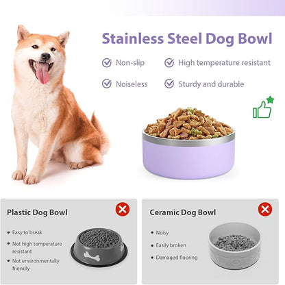 Stainless Steel Dog Bowls, Metal Dog Bowls, Water Bowl for Dogs, Dog Food Bowls, Pet Bowls for Dogs, Dog Dish for Large Dogs, Insulated Dog Bowl, Non Slip Dog Bowl,Easy Clean,40oz,LightPurple