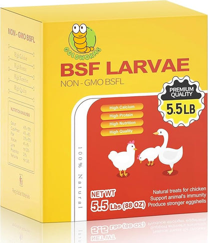 5.5LBS Black Soldier Fly Larvae Superior to Dried Mealworm - BSF Larvae 85x More Calcium Than Meal Worms for Chickens - Black Solider Fly Larvaeis Treats for Laying Hens, Birds, Reptiles