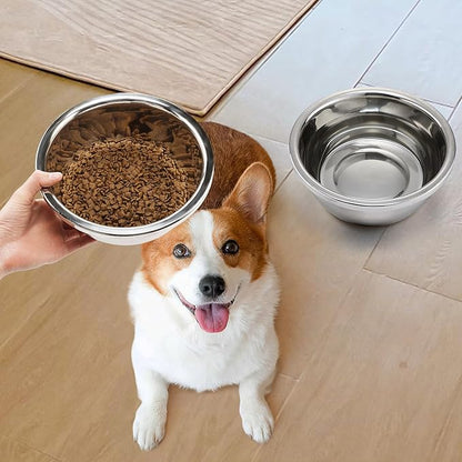 2 Pcs 0.5 Gallon Dog Bowls for Small Dogs - Food Grade Stainless Steel Metal Water Bowl, Easy to Clean Food Bowls for Indoor Outdoor