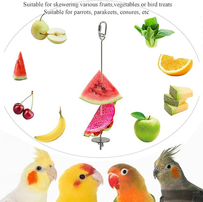 2pcs Hanging Bird Treat Skewer Parrot Fruit Feeder with Washer, 11 Inch Stainless Steel Bird Food Holder Parrot Fruit Food Skewer Parakeet Treat Feeder for Parakeet Conure, LXLVOUEG