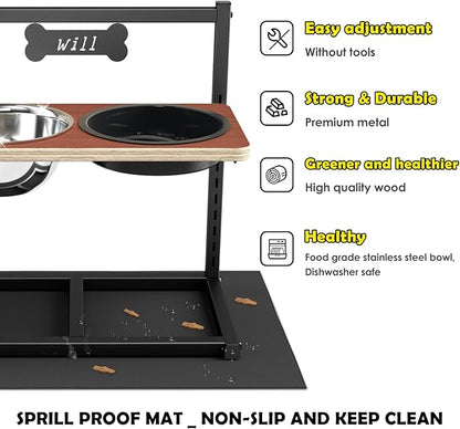 Elevated Dog Bowls with Slow Feeder - 9 Heights Adjustable Raised Dog Bowl Stand with Two 1.7L Stainless Steel Dog Food Bowls & Slow Feeder and a Nonslip Pad, Perfect for Medium Large Breed