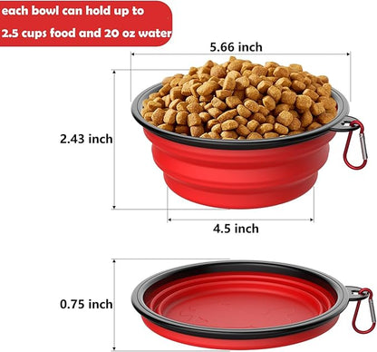3 Pack Collapsible Dog Bowl Travel Portable Pet Bowls [20oz,600ml],Expandable Foldable Food Water Feeding Dishes for Traveling Hiking Walking,with Carabiners [Red,Orange,Yellow]