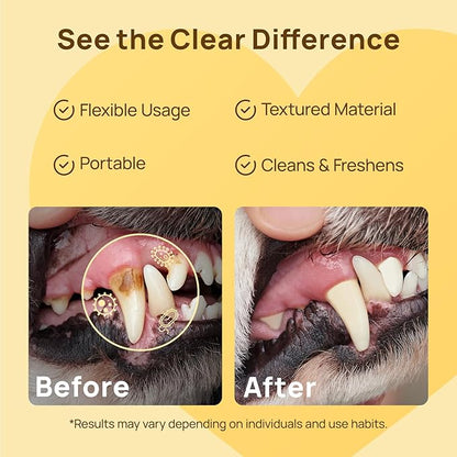 HICC PET Teeth Cleaning Wipes for Dogs & Cats, Remove Bad Breath by Removing Plaque and Tartar Buildup No-Rinse Dog Finger Toothbrush, Disposable Gentle Cleaning & Gum Care Pet Wipes, 100 Counts