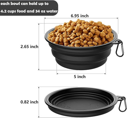 2 Pack Collapsible Dog Bowl Travel Portable Pet Bowls [34oz,1000ml],Expandable Foldable Food Water Feeding Dishes for Traveling Hiking Walking,with Carabiners [Black,Green]