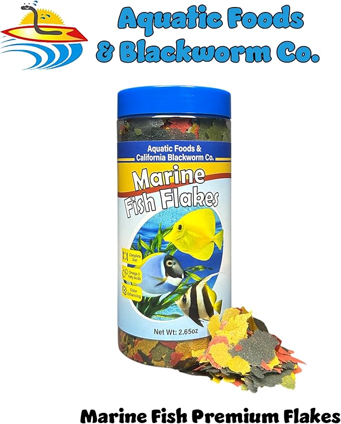 Aquatic Foods Inc. Premium Marine Fish Flakes with Algae, Seaweed and Nori for Clown Fish, Tangs, Butterflies, Angel Fish, 4-Type Wafer Mix & 12-Type Pellet Mix Included 2.65oz Canister