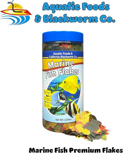 Aquatic Foods Inc. Premium Marine Fish Flakes with Algae, Seaweed and Nori for Clown Fish, Tangs, Butterflies, Angel Fish, 4-Type Wafer Mix & 12-Type Pellet Mix Included 2.65oz Canister