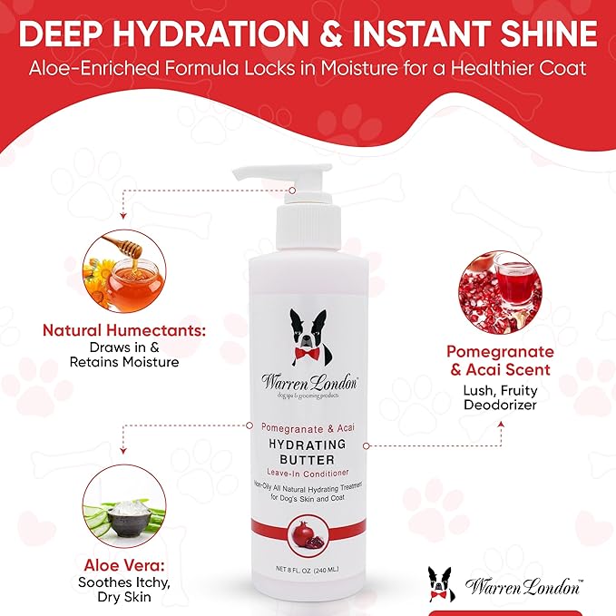 Warren London - Hydrating Butter For Dogs Skin & Coat,8 Oz,Pomegranate & Acai