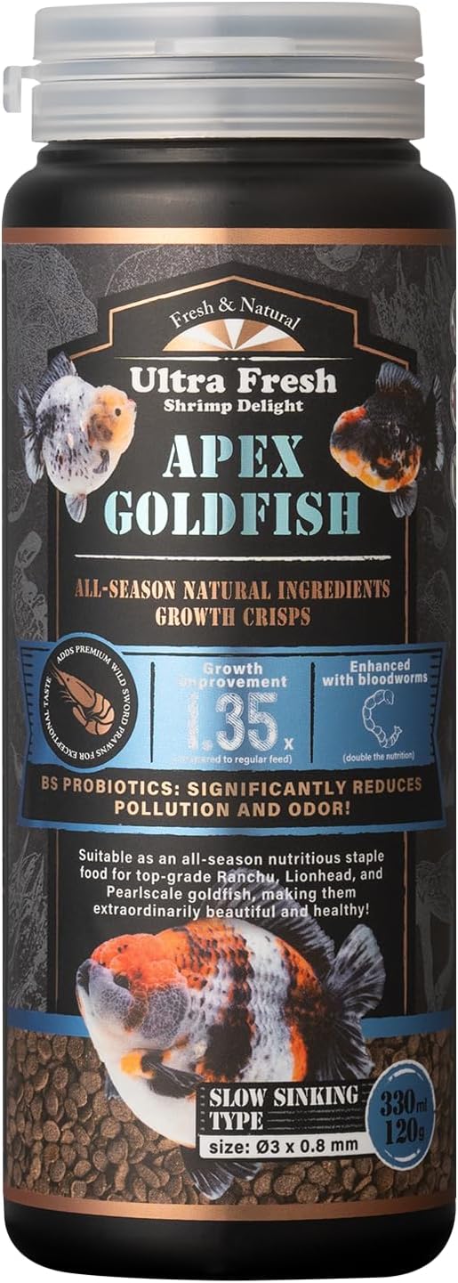Ultra Fresh Apex Goldfish Growth Crisps, Premium All Natural Ingredients Goldfish Fish Food, Slow Sinking, 4.23 oz